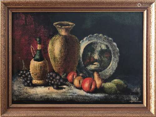 OIL PAINTING OF FRUIT ON CANVAS, FRAMED