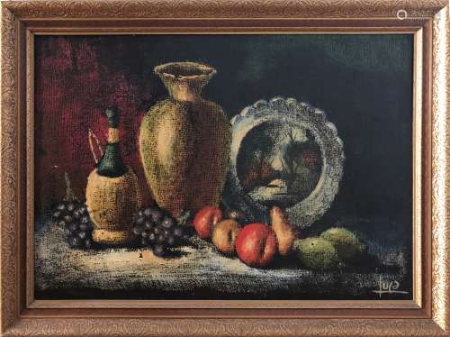 OIL PAINTING OF FRUIT ON CANVAS, FRAMED