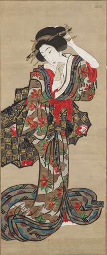 JAPANESE HANGING SCROLL DEPICTING A BEAUTY