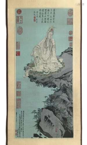 CHINESE KESI SCROLL OF GUANYIN ON MOUNTAIN WITH MARK
