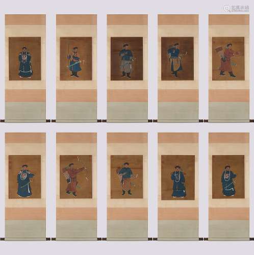 SET OF 10 CHINESE COURT OFFICER PAINTINGS, LANG SHINING
