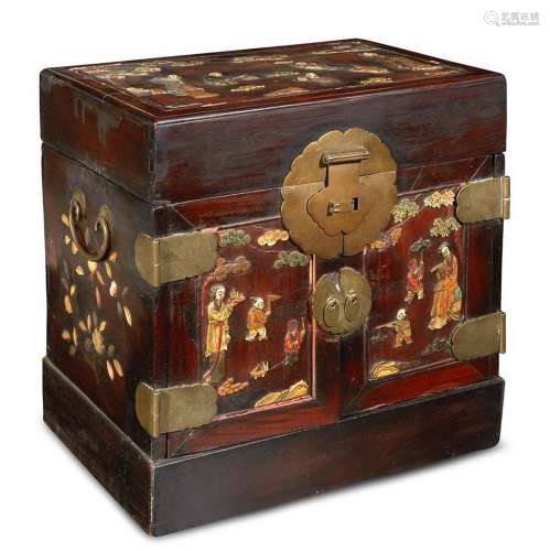 HUANGHUALI GEMSTONE INLAID SEAL CHEST, GUANPIXIANG