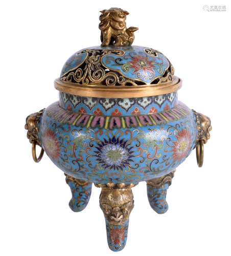 CHINESE CLOISONNE ENAMEL TRIPOD CENSER