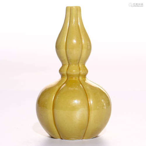 A Chinese Yellow Glazed Porcelain Double Gourd Vase