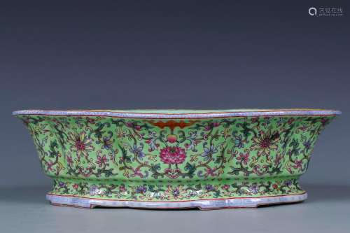 A Chinese Green Ground Famille-Rose Porcelain Planter