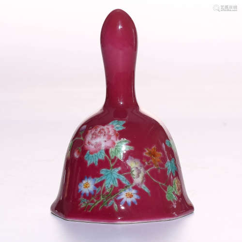 A Chinese Red Glazed Famille-Rose Porcelain Bell