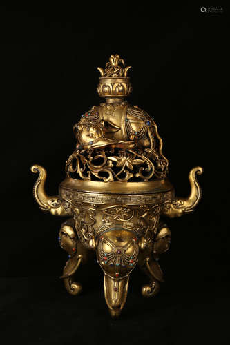 A Chinese Gilt Bronze Incense Burner