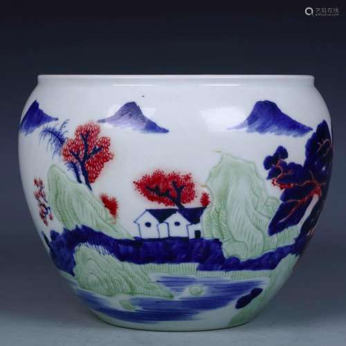 A Chinese Iron-Red Glazed Blue and White Porcelain Water Bowl