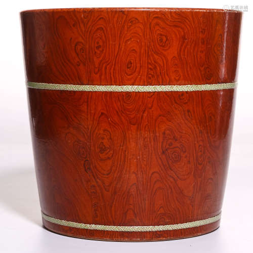 A Chinese Wooden-Pattern Glazed Porcelain Drum