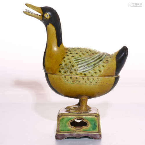 A Chinese Wu-Cai Glazed Porcelain Duck