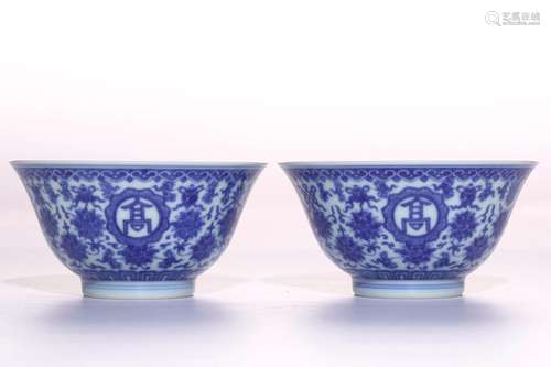 A Pair of Chinese Blue and White Porcelain Bowls