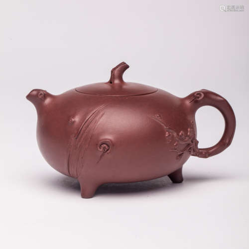 A Chinese Carved Yixing Clay Tea Pot