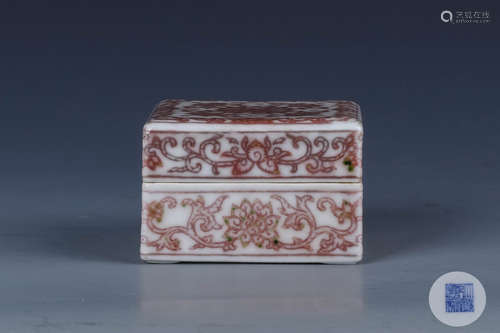 A Chinese Iron-Red Glazed Porcelain Square Box with Cover