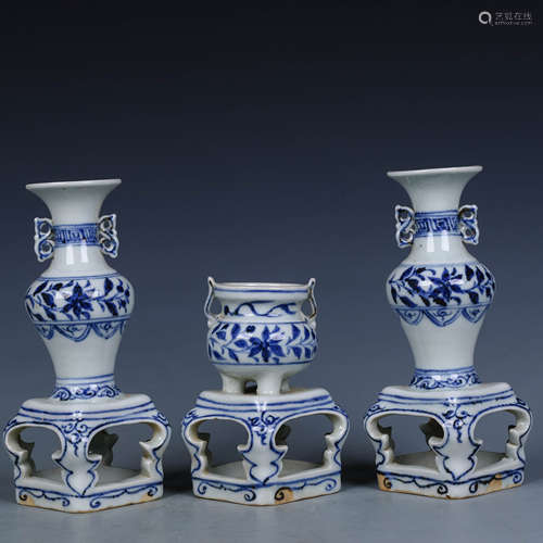 A Set of Three Blue and White Porcelain Decorations