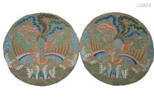 PAIR OF EMBROIDERED SILK PHOENIX PANELS, KANGXI PERIOD