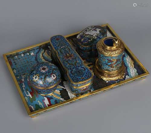 CLOISONNE ENAMEL SCHOLARS SET