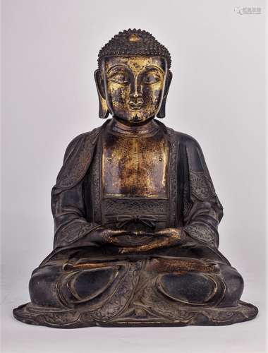 GILT BRONZE FIGURE OF SEATED SHAKYAMUNI