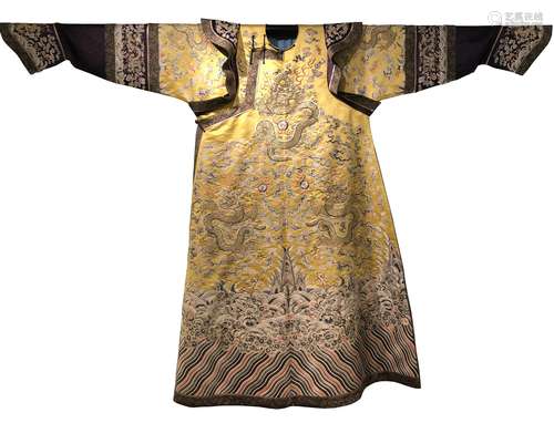 YELLOW SILK EMBROIDERED DRAGON ROBE