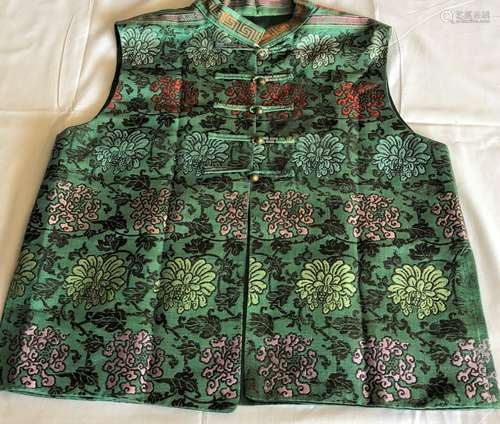 CHINESE GREEN BROCADE SILK VEST