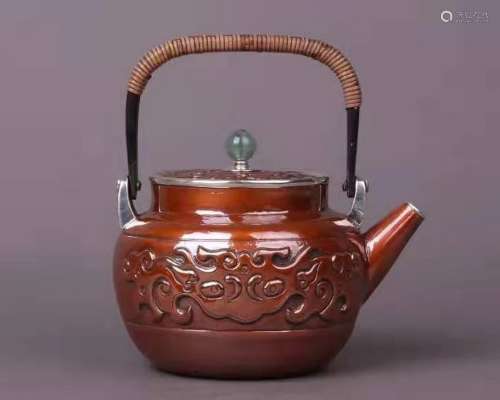 JAPANESE COPPER & SILVER TEAPOT