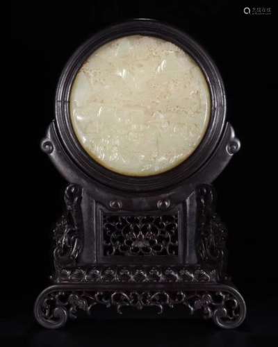 CARVED WHITE JADE ZITAN TABLE SCREEN