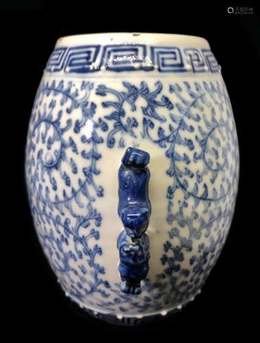 QING JIAQING BLUE AND WHITE PORCELAIN STOOL