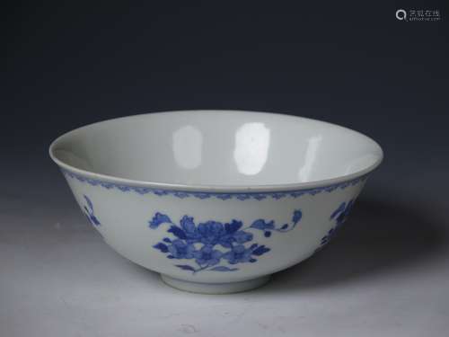 BLUE AND WHITE PORCELAIN BOWL WITH MARK