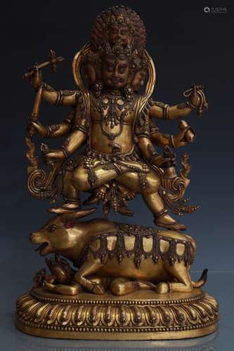 LARGE GILT BRONZE FIGURE OF NAFARAJI, YONGLE MARK