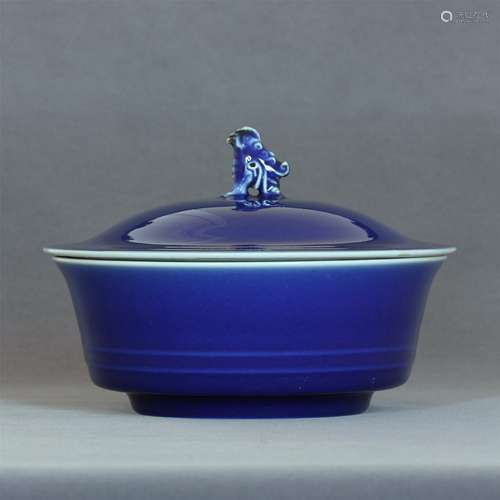 BLUE GLAZE PORCELAIN BOWL WITH LID, YONGZHENG MARK