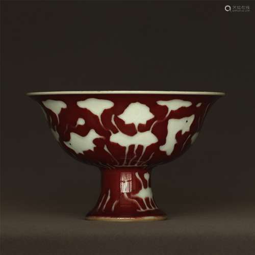 RED GLAZED PORCELAIN CHALICE CUP, XUANDE MARK