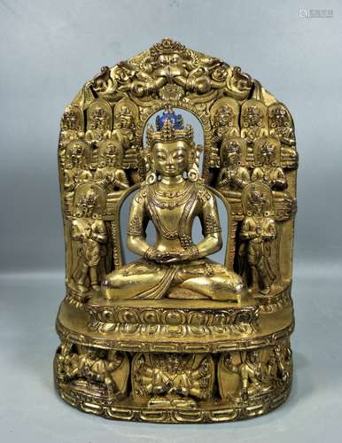 FINELY CAST GILT BRONZE SEATED BODHISATIVA