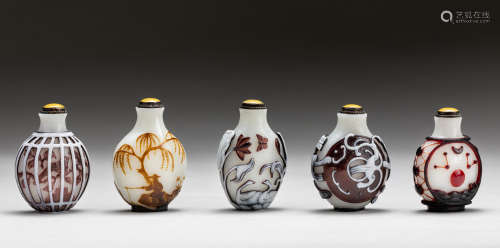 Set Of 20th Chinese Inlaid Glass Snuff Bottles