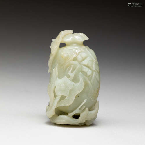 Chinese Antique Pale Celadon Jade Pomegrante
