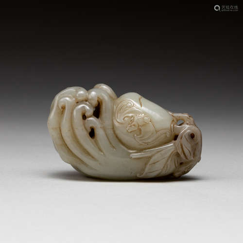 18-19th Chinese Antique White Jade Finger Citron
