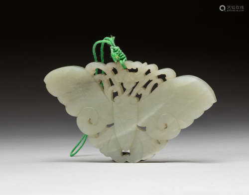 18-19th Chinese Antique Hetian Jade Pendant Butterfly