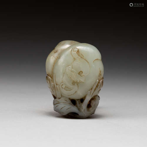 19th Chinese Antique Carved White Jade Peach