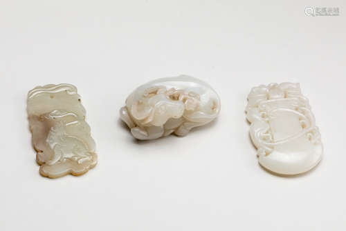 Group Of 19th Chinese Antique White/Celadon Jade Pendants