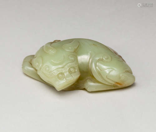 Chinese Antique Yellow Jade Mythical Beast