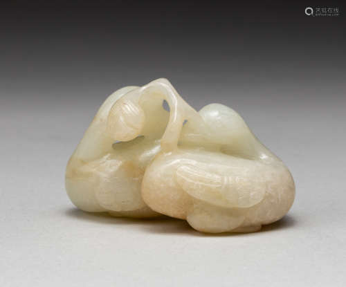 19th Chinese Antique White Jade Goose