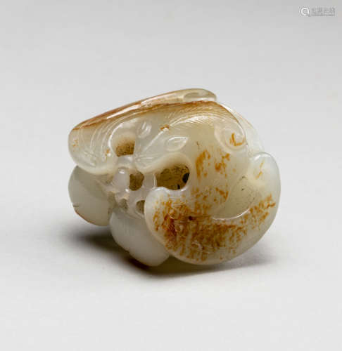 Chinese Antique White Pebble Jade Bat Coin
