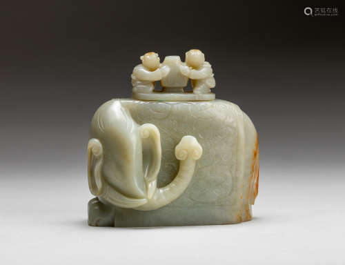 Late Qing Style Chinese Antique Pale Celadon Jade Elephant