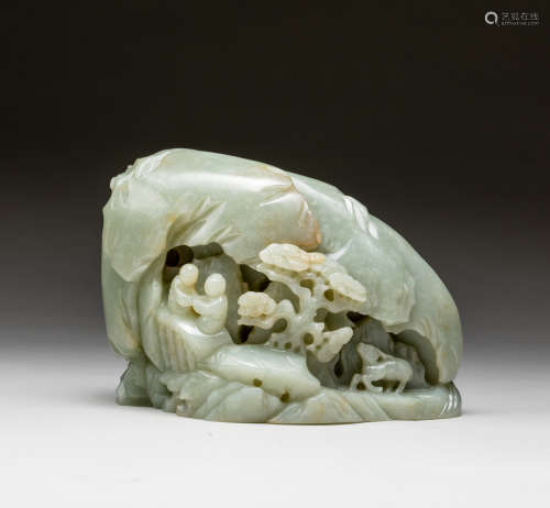 Late 19th Chinese Antique Pale Celadon Jade Mountain