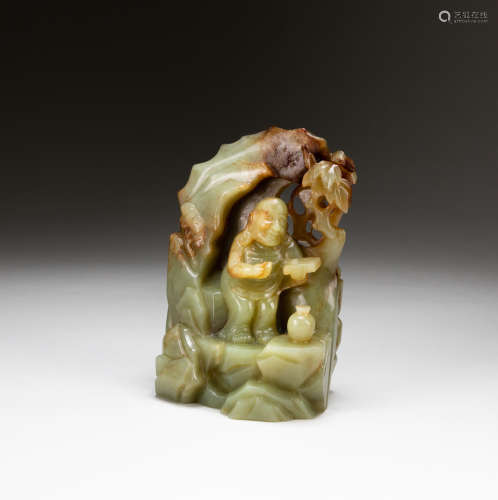 Chinese Antique Qianlong Style Yellow Jade Figure Luohan