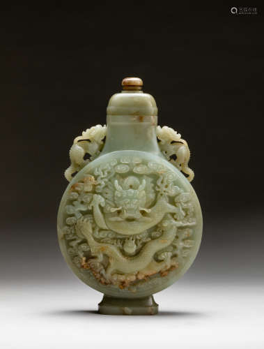 18th Qianlong Style Chinese Antique Pale Celadon Jade Vase