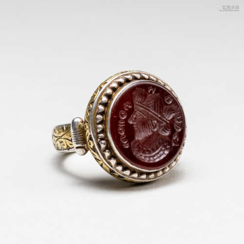 Sasanian Style Antique Silver Gilt Seal Ring