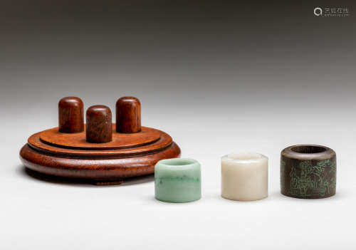 Set Of Chinese Antique Jade Thumb Rings