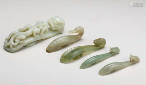 Set Of 18-19th Chinese Antique Jade Belt Hooks