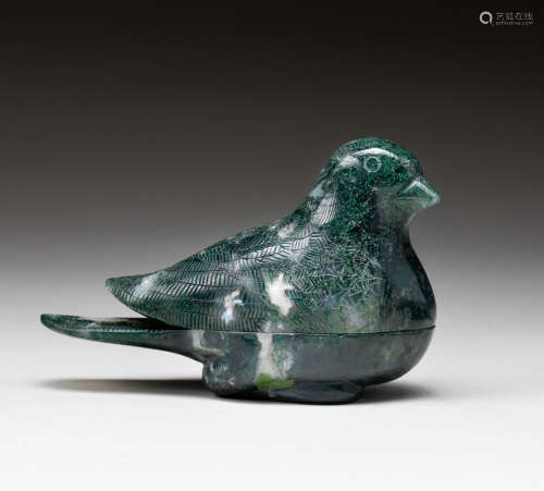 Late 19th Chinese Antique Moss Agate Bird Box
