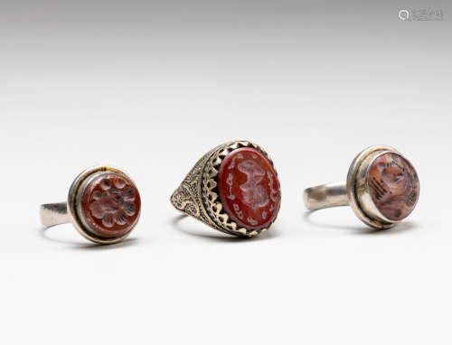 Group Of Sassanid Style Ancient Agate Rings