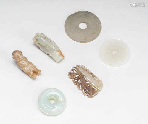 Group Of 19th Or Early Style Chinese Antique Jade Pendants